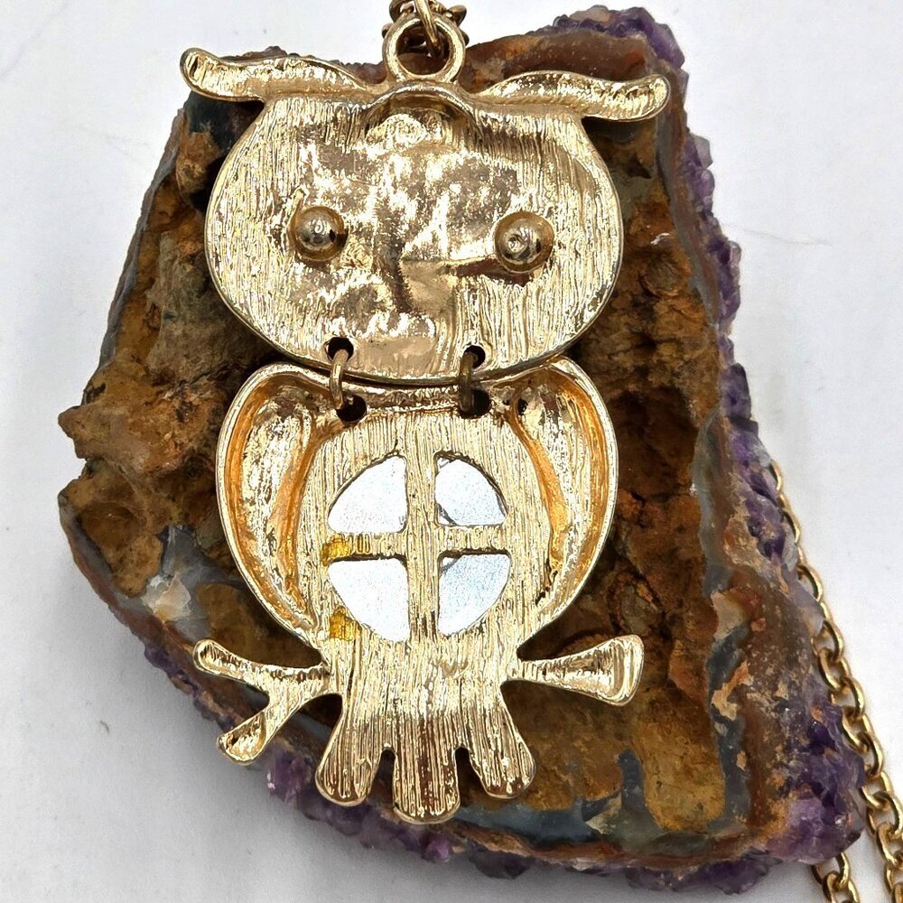 Vintage Charming Charlie Enamel Owl Pendant Necklace Turquoise Gold-Tone Chain - Picture 6 of 8